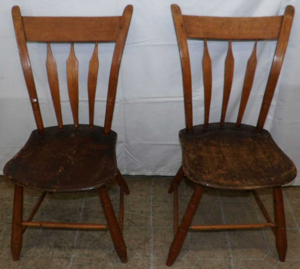 Two Antique Walnut Arrow Back Plank Bottom Side Chairs (1 of 5)