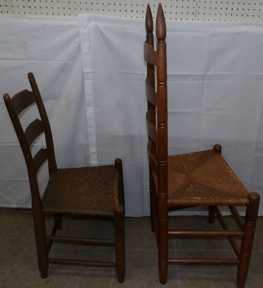 Two Antique Ladder Back Side Chairs - 4