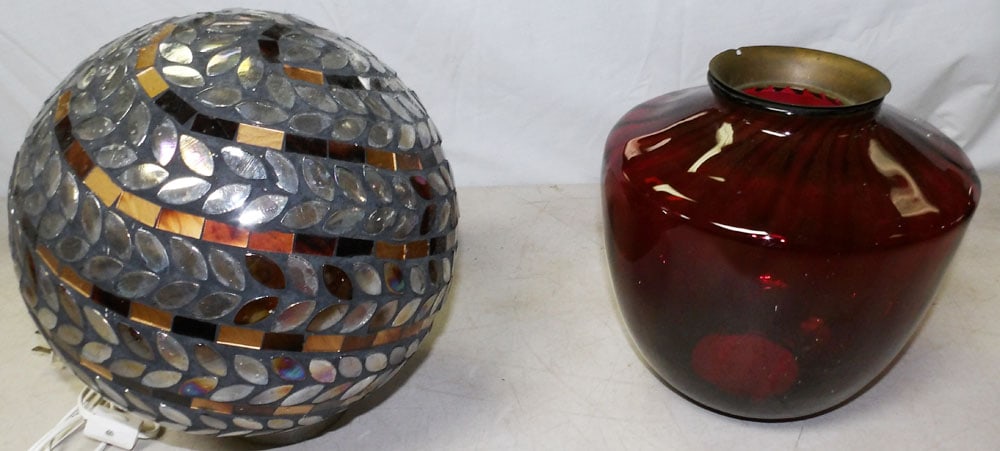 Two Vintage Glass Shades, (One Ruby) (1 of 4)