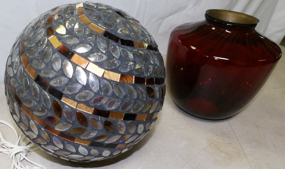 Two Vintage Glass Shades, (One Ruby) - 2