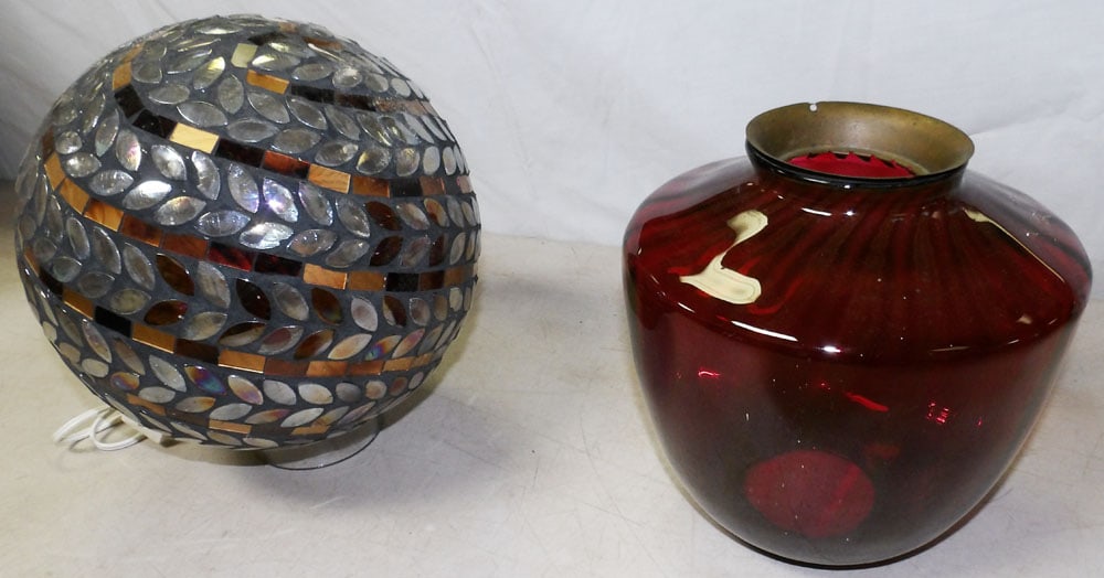 Two Vintage Glass Shades, (One Ruby) - 3