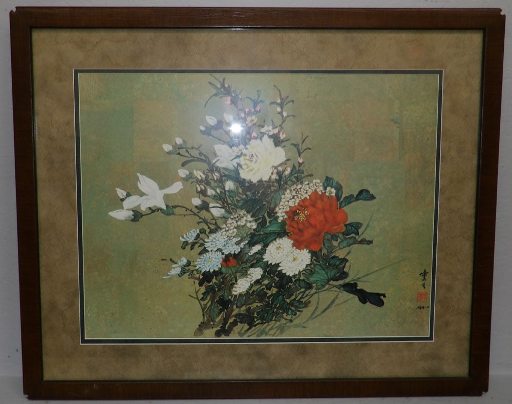 Oriental Framed Print: Oriental Framed Print . 29" x 35 3/4" "ALL DESCRIPTIONS AND ANY CONDITION STATEMENT GIVEN BY LANGSTON AUCTION GALLERY ARE STRICTLY OPINIONS AND LANGSTON'S SHALL HAVE NO RESPONSIBILITY FOR ERRORS OR