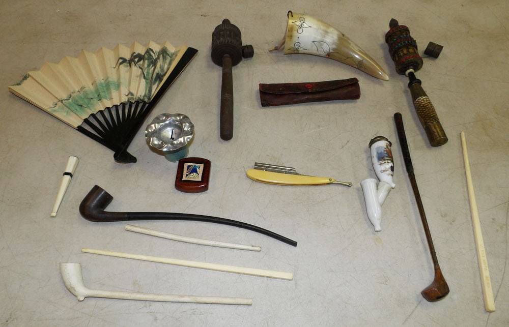 Lot of Clay Pipes, Middle Eastern Sound Makers, & Straight Razor (1 of 4)