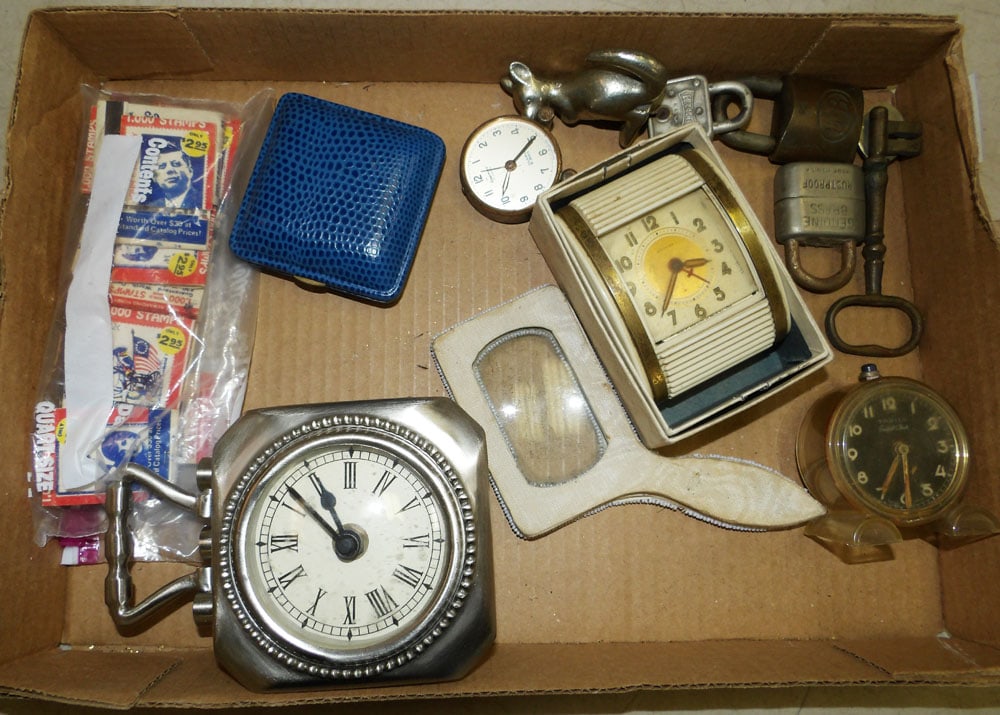 Lot of Travel Clocks, Antique Locks, & John F. Kennedy Matchbooks (1 of 3)