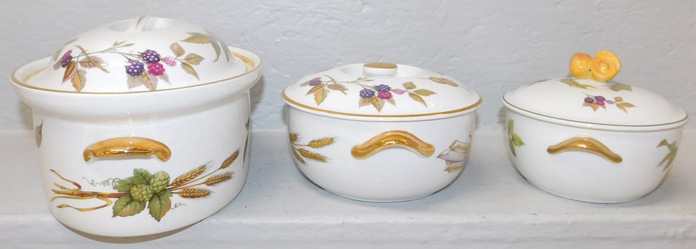 Three Royal Worcester "Evesham" Casseroles & One Dessert Dish - 2