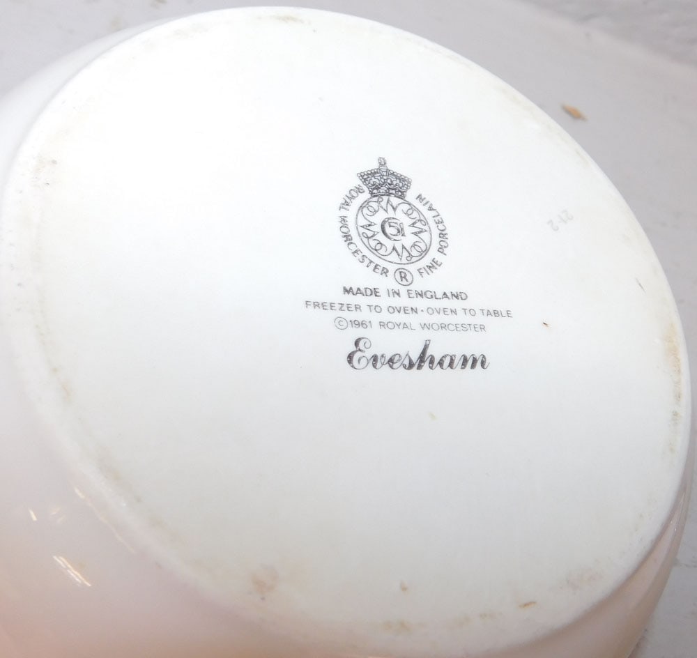 Three Royal Worcester "Evesham" Casseroles & One Dessert Dish - 6