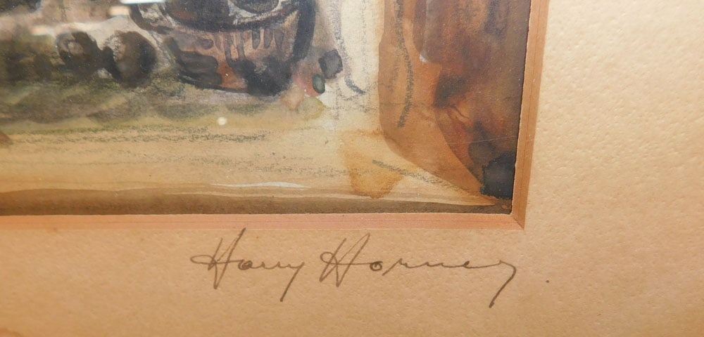 Framed Watercolor Windmill Scene Pencil Signed - 4