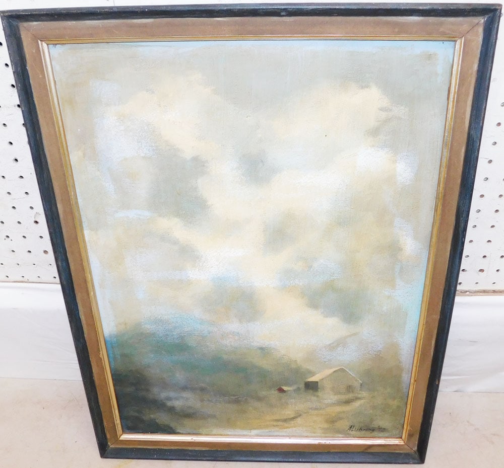 Framed Oil on Canvas Mountain Scene Artist Signed: Framed Oil on Canvas Mountain Scene Artist Signed. 26 1/2" x 20 1/2" ALL DESCRIPTIONS AND ANY CONDITION STATEMENT GIVEN BY LANGSTON AUCTION GALLERY ARE STRICTLY OPINIONS AND LANGSTON'S SHALL HAVE