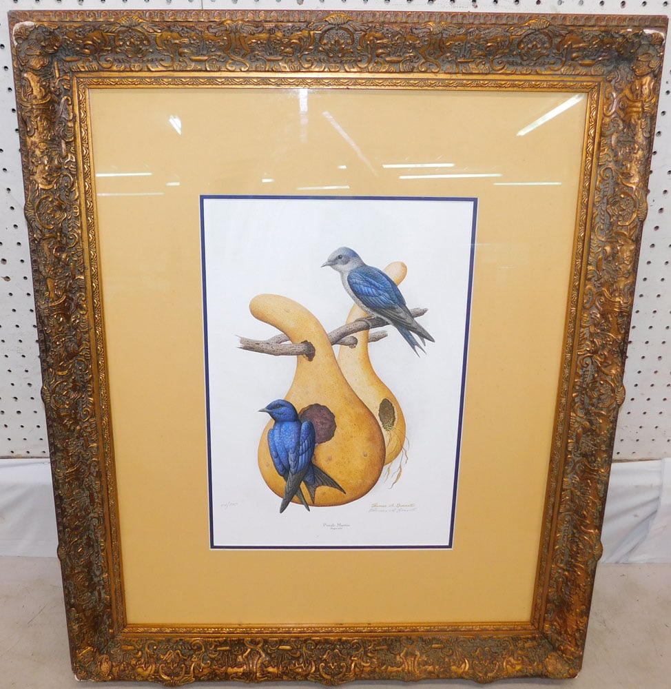 Framed 'Purple Martin' Bird Print Pencil Signed & Numbered by Thomas Bennett: Framed 'Purple Martin' Bird Print Pencil Signed & Numbered by Thomas Bennett. 36 1/2" x 30 1/4" ALL DESCRIPTIONS AND ANY CONDITION STATEMENT GIVEN BY LANGSTON AUCTION GALLERY ARE STRICTLY OPINIONS