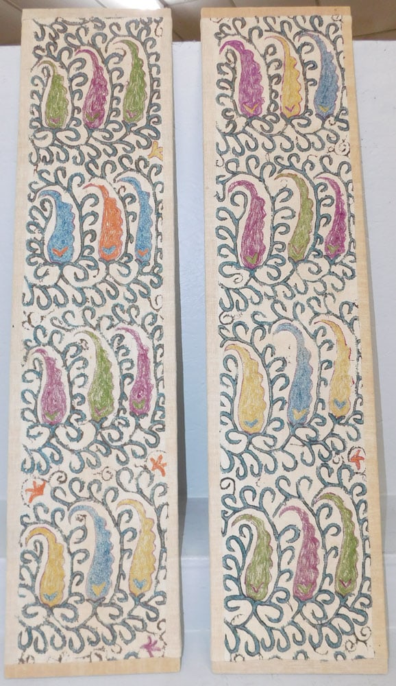 Pair of Hand Embroidered Textile Paisley Motif Wall Panels: Pair of Hand Embroidered Textile Paisley Motif Wall Panels . 48 1/4" x 11 3/4" ALL DESCRIPTIONS AND ANY CONDITION STATEMENT GIVEN BY LANGSTON AUCTION GALLERY ARE STRICTLY OPINIONS AND LANGSTON'S