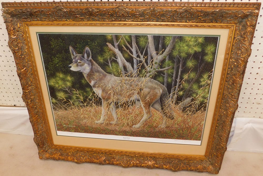 Framed 'Red Wolf' Print Pencil Signed & Numbered by Thomas Bennett: Framed 'Red Wolf' Print Pencil Signed & Numbered by Thomas Bennett. 30 1/2" x 36 1/4" ' ALL DESCRIPTIONS AND ANY CONDITION STATEMENT GIVEN BY LANGSTON AUCTION GALLERY ARE STRICTLY OPINIONS AND
