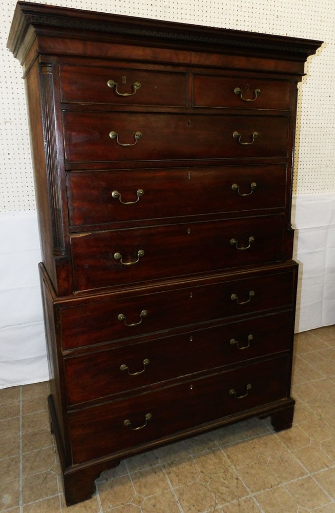 19th Century Two Piece Mahogany Chest on Chest with Fluted Columns (1 of 12)