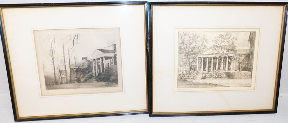 Two Framed Black & White Engravings Pencil Signed & Numbered: Two Framed Black & White Engravings Pencil Signed & Numbered. 11 1/2" x 13 3/4" ALL DESCRIPTIONS AND ANY CONDITION STATEMENT GIVEN BY LANGSTON AUCTION GALLERY ARE STRICTLY OPINIONS AND LANGSTON'S SHAL