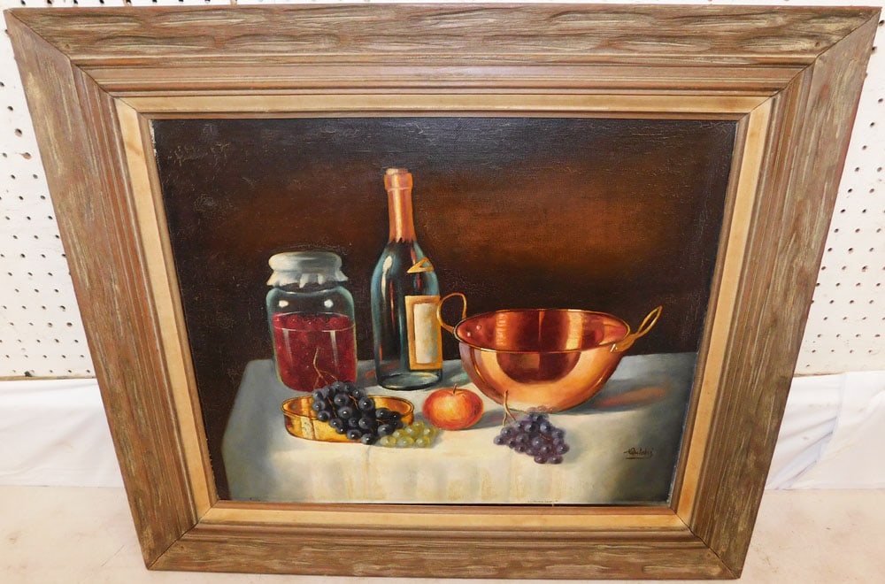 Framed Oil on Canvas Still Life Artist Signed: Framed Oil on Canvas Still Life Artist Signed . 28 1/4" x 32 1/4" ALL DESCRIPTIONS AND ANY CONDITION STATEMENT GIVEN BY LANGSTON AUCTION GALLERY ARE STRICTLY OPINIONS AND LANGSTON'S SHALL HAVE NO