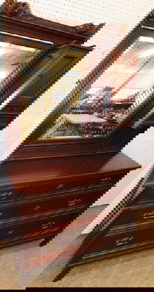 Antique Walnut Victorian Dresser with Bevel Edge Mirror: Antique Walnut Victorian Dresser with Bevel Edge Mirror. 75 3/4" H 42" W 19" D ALL DESCRIPTIONS AND ANY CONDITION STATEMENT GIVEN BY LANGSTON AUCTION GALLERY ARE STRICTLY OPINIONS AND LANGSTON'S SHALL