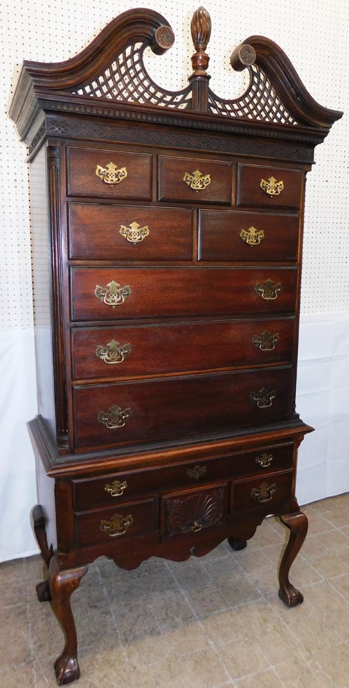 Mahogany Two Piece Chippendale Style Highboy with Ball & Claw Feet by American Drew (1 of 9)