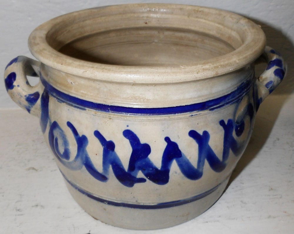 Two Blue Decorated Stoneware Crocks - 2