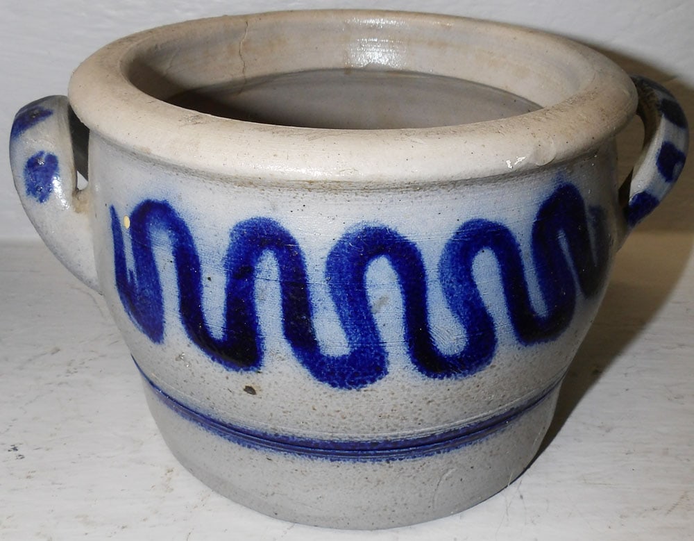 Two Blue Decorated Stoneware Crocks - 3