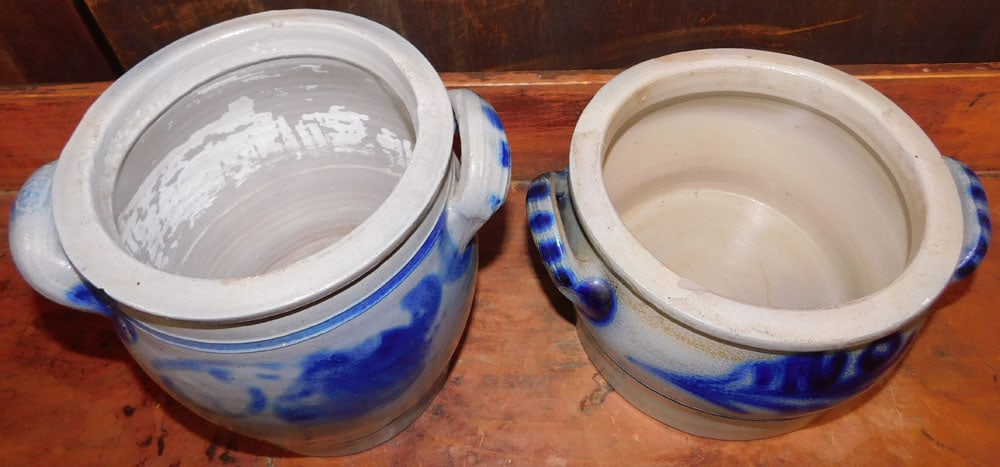 Two Blue Decorated Stoneware Crocks - 2