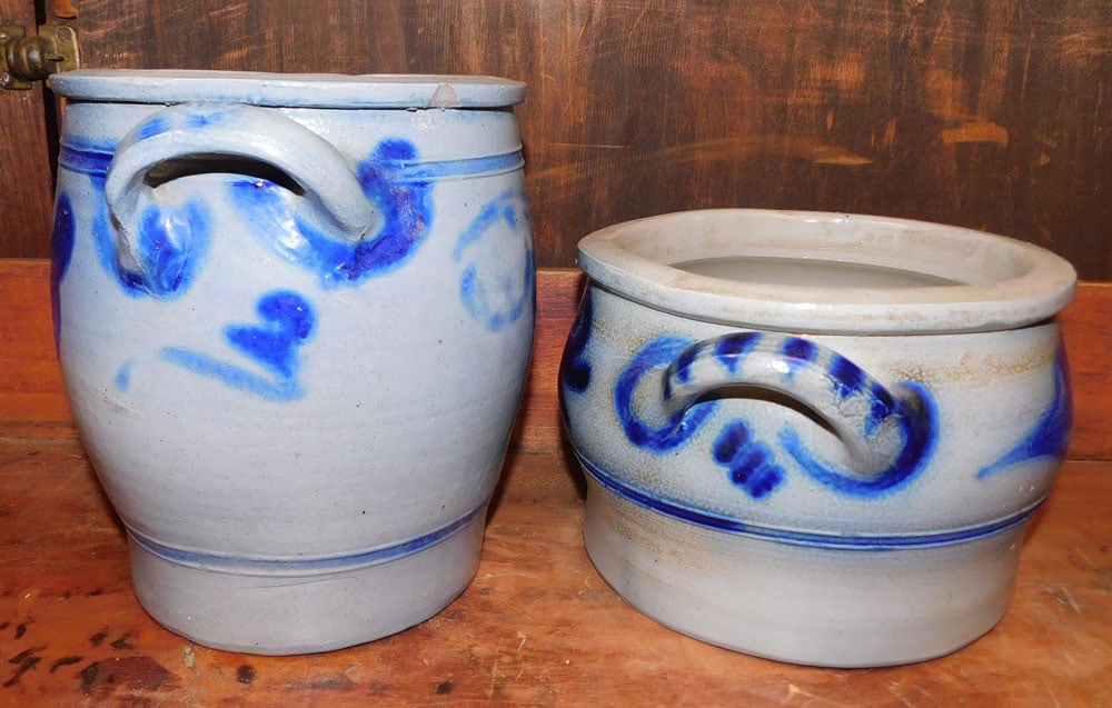Two Blue Decorated Stoneware Crocks - 3