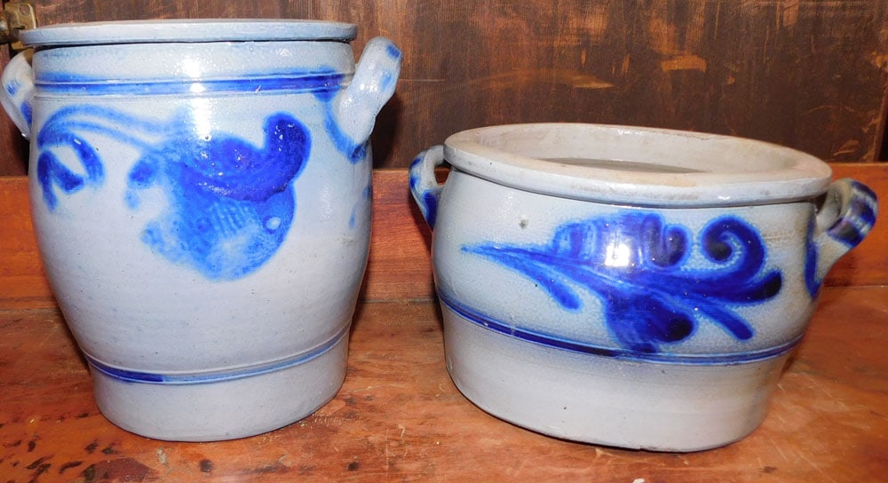 Two Blue Decorated Stoneware Crocks - 4