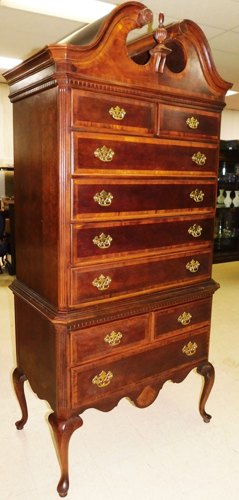 Cherry & Satin Banded Two Part Queen Anne Style Highboy (1 of 7)