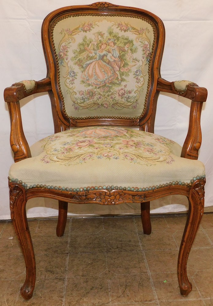 Carved Walnut French Fauteuil with Tapestry Upholstery (1 of 7)