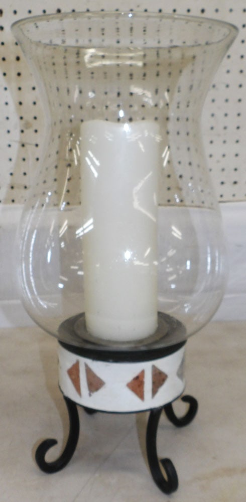 Large Wrought Iron & Glass Shade Candleholder (1 of 3)