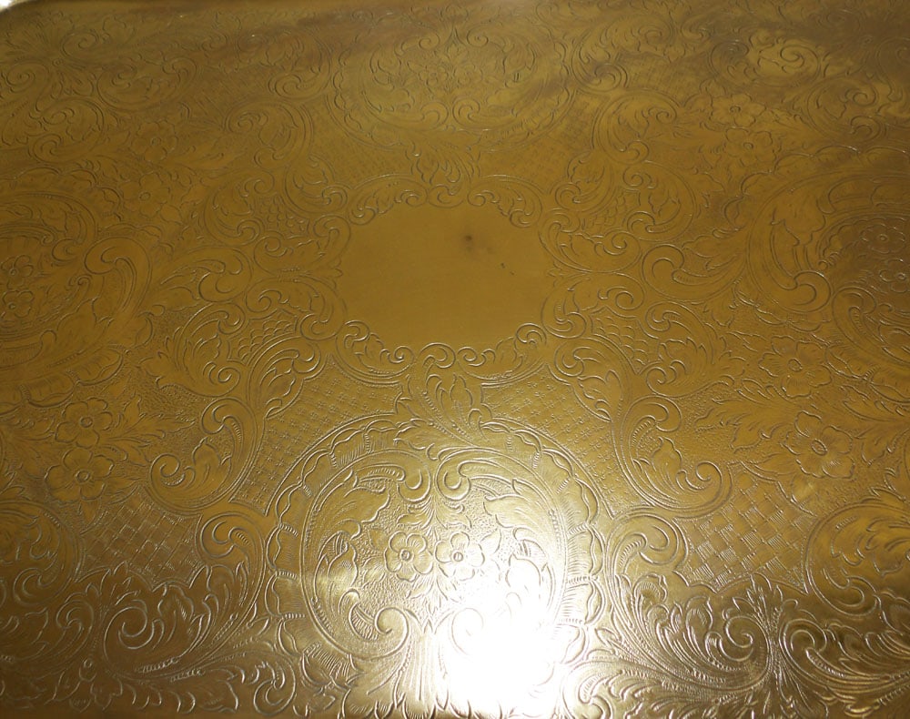Ornate Silverplated Border Brass Serving Tray - 3