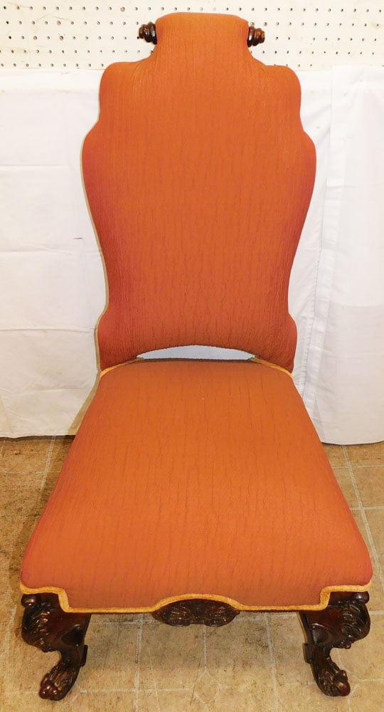 Carved Walnut & Upholstered Side Chair - 2