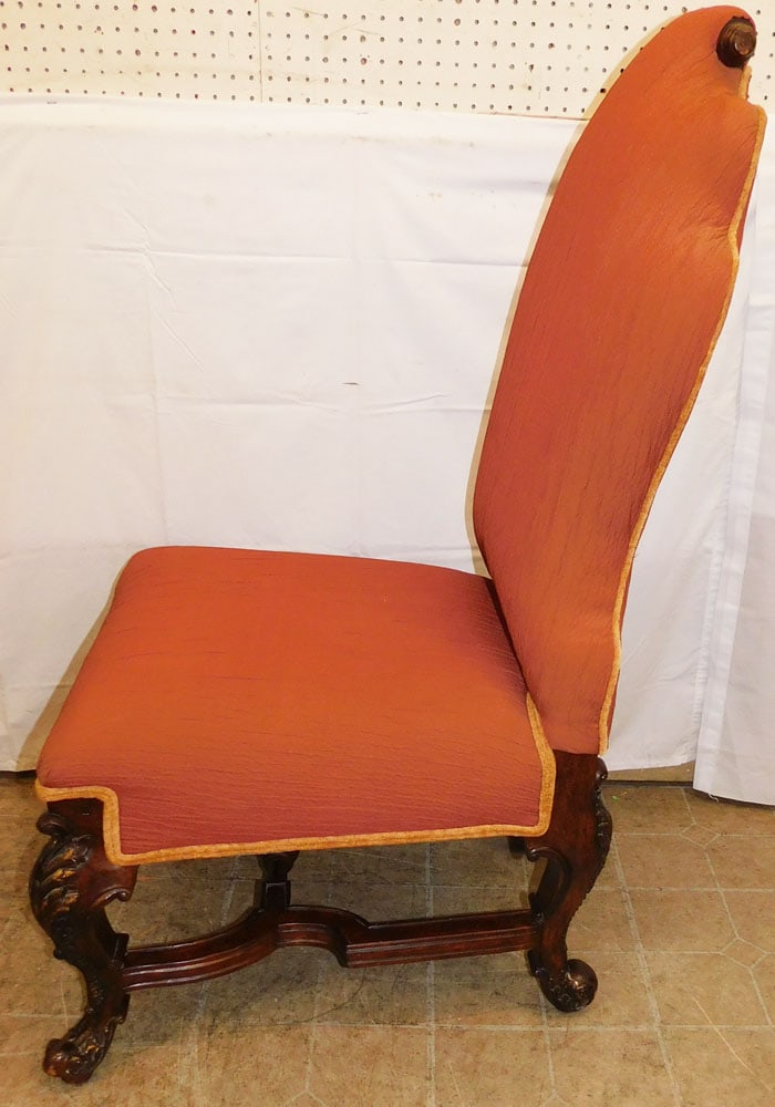 Carved Walnut & Upholstered Side Chair - 3