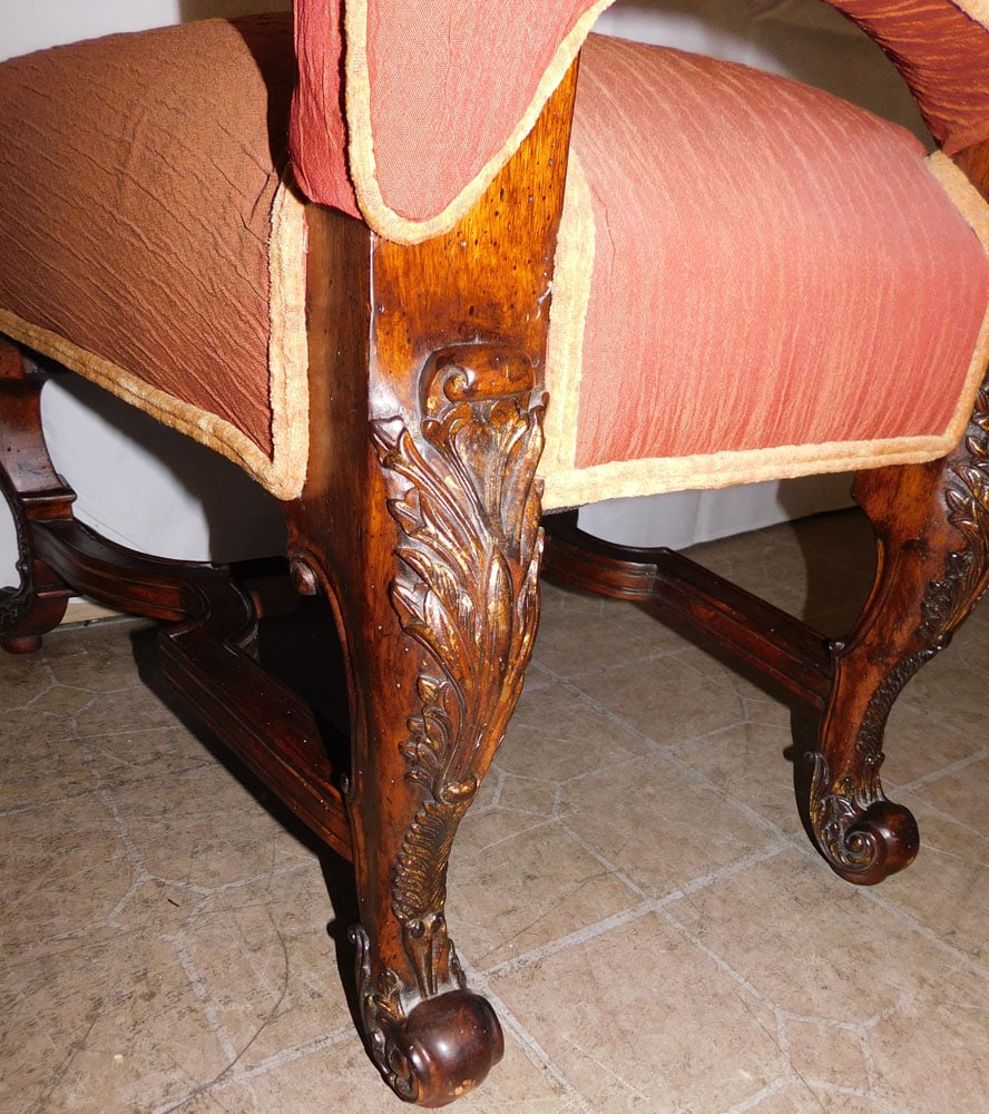 Carved Walnut & Upholstered Side Chair - 5