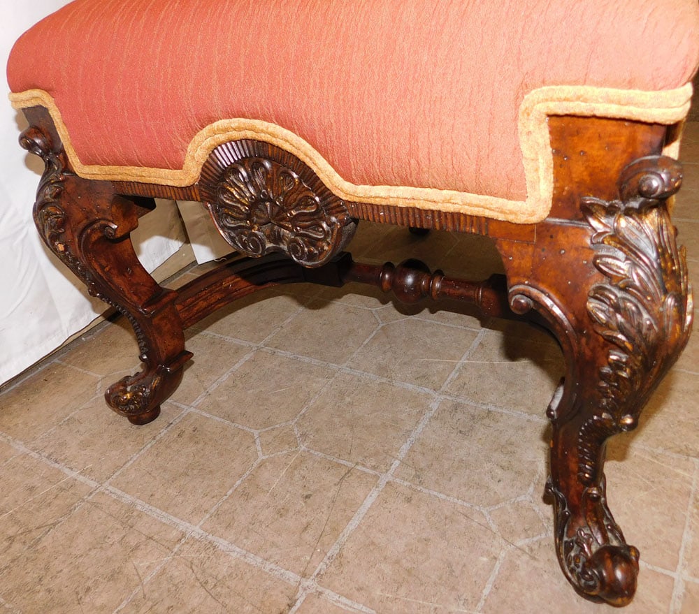 Carved Walnut & Upholstered Side Chair - 6