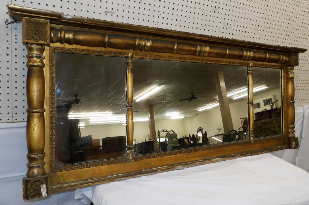 19th Century Gilded Carved Wood 'Dolly Madison' Over the Mantel Mirror: 19th Century Gilded Carved Wood 'Dolly Madison' Over the Mantel Mirror. 27" x 66 1/2" ALL DESCRIPTIONS AND ANY CONDITION STATEMENT GIVEN BY LANGSTON AUCTION GALLERY ARE STRICTLY OPINIONS AND