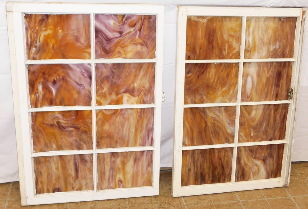 Pair of Antique Slag Glass Window Panels: Pair of Antique Slag Glass Window Panels . 40 1/4" x 28" ALL DESCRIPTIONS AND ANY CONDITION STATEMENT GIVEN BY LANGSTON AUCTION GALLERY ARE STRICTLY OPINIONS AND LANGSTON'S SHALL HAVE NO