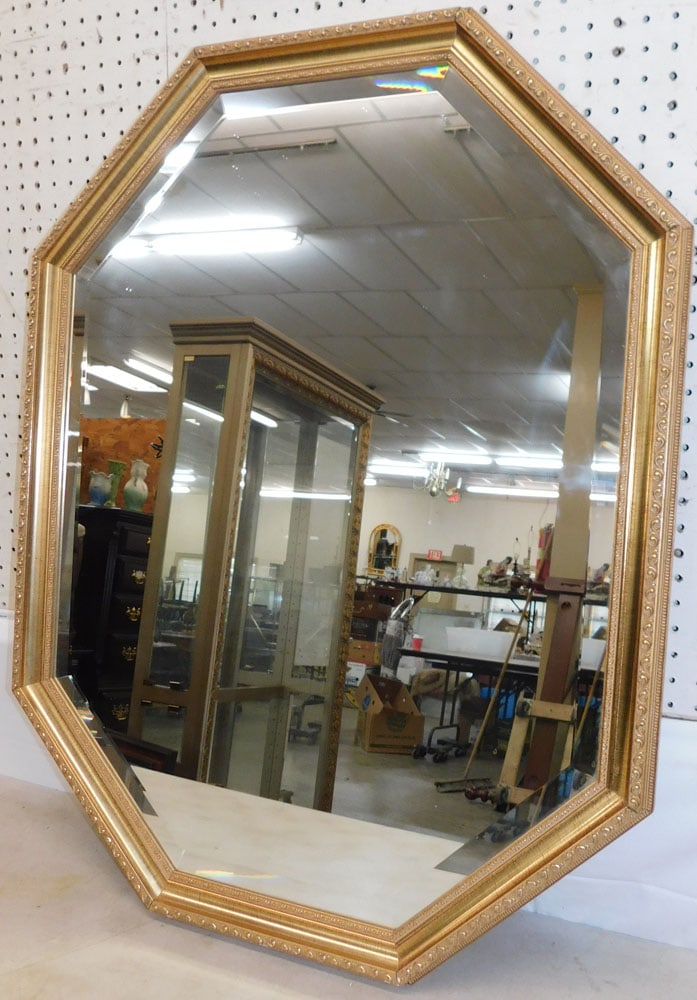 Gilded Frame Bevel Edge Mirror: Gilded Frame Bevel Edge Mirror. 37" x 29" ALL DESCRIPTIONS AND ANY CONDITION STATEMENT GIVEN BY LANGSTON AUCTION GALLERY ARE STRICTLY OPINIONS AND LANGSTON'S SHALL HAVE NO RESPONSIBILITY FOR ERRORS