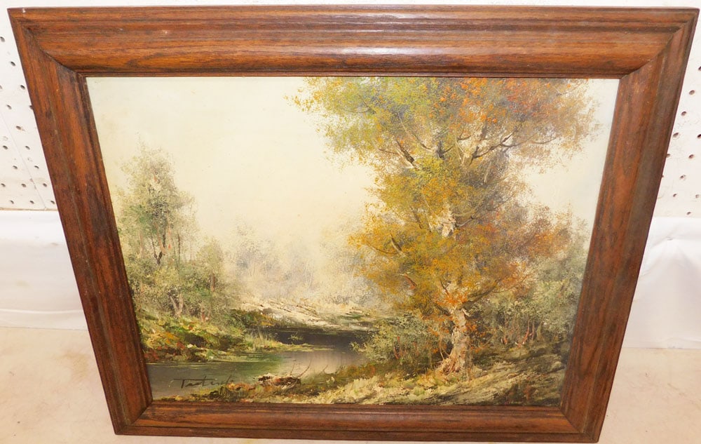 Framed Oil on Canvas River Scene Artist Signed: Framed Oil on Canvas River Scene Artist Signed . 20 1/2" x 24 1/4" ALL DESCRIPTIONS AND ANY CONDITION STATEMENT GIVEN BY LANGSTON AUCTION GALLERY ARE STRICTLY OPINIONS AND LANGSTON'S SHALL HAVE NO