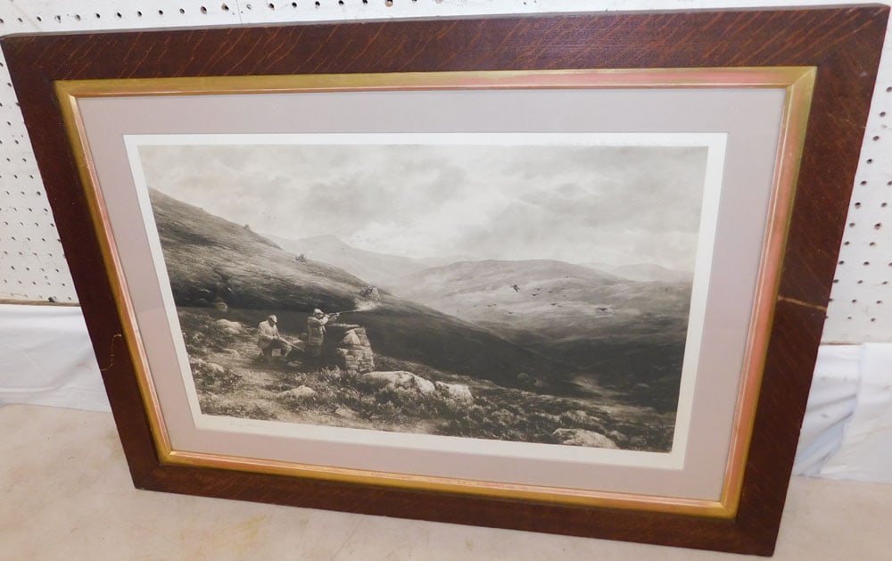 Framed Hunting Print Pencil Signed by Douglas Adams: Framed Hunting Print Pencil Signed by Douglas Adams. 26 1/2" x 35 1/4" ALL DESCRIPTIONS AND ANY CONDITION STATEMENT GIVEN BY LANGSTON AUCTION GALLERY ARE STRICTLY OPINIONS AND LANGSTON'S SHALL HAVE NO