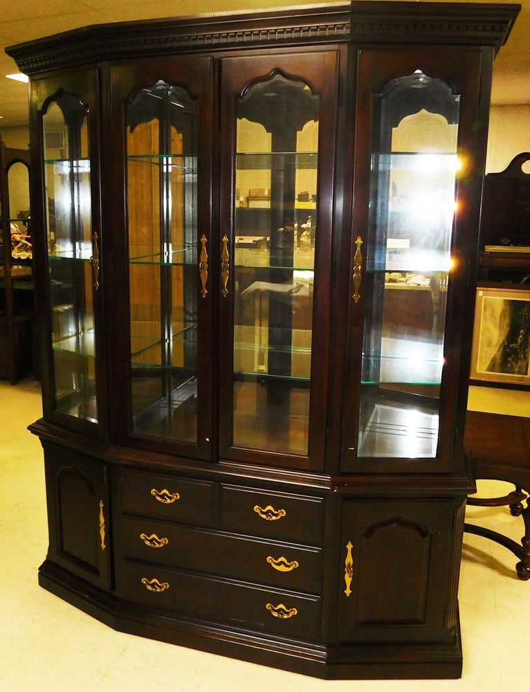 Two Piece Cherry Bevel Edge Glass & Lighted China Cabinet by Thomasville (1 of 11)