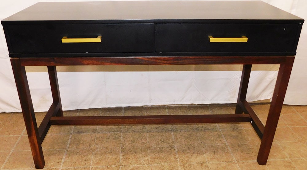Modern Black Lacquered & Mahogany Two Drawer Console (1 of 6)