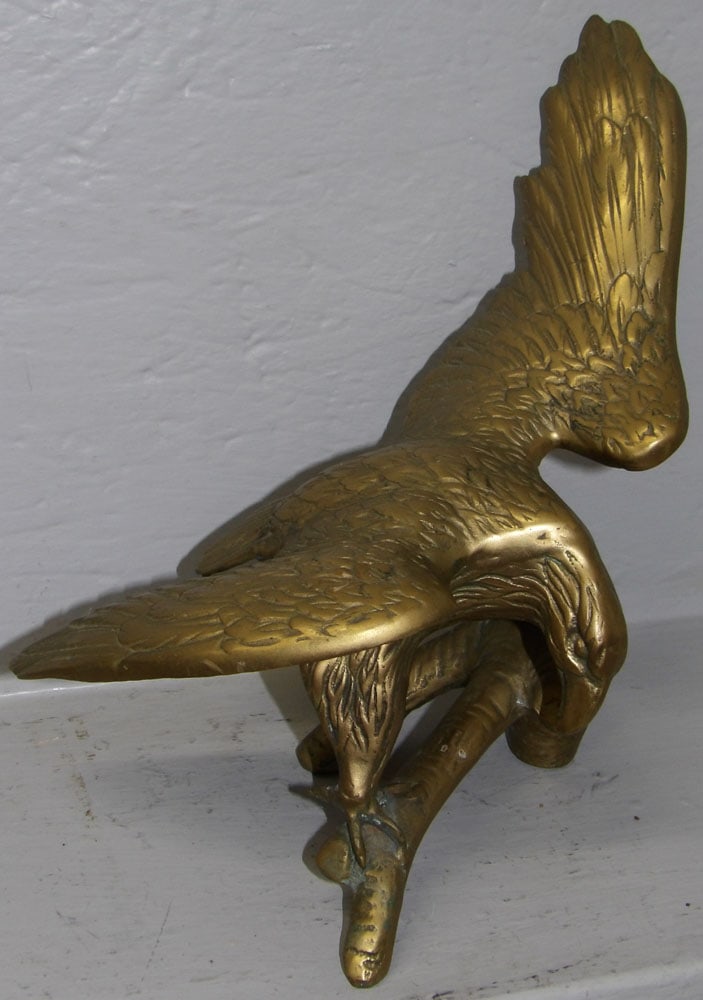 Cast Brass Open Wing Eagle Perched on Branch Statue (1 of 4)