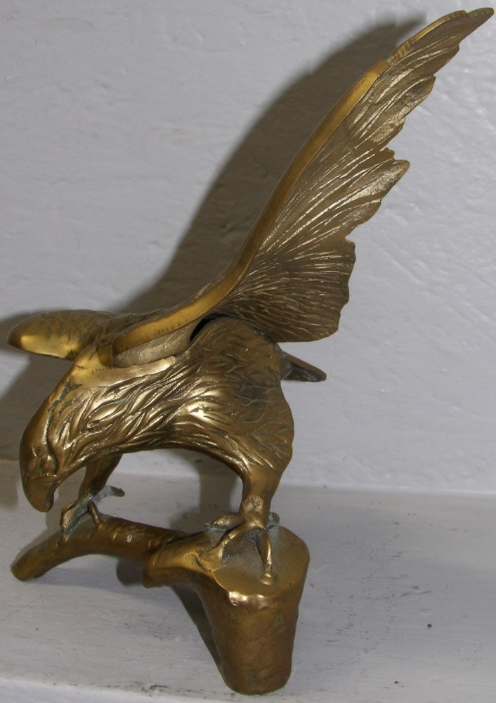 Cast Brass Open Wing Eagle Perched on Branch Statue - 2