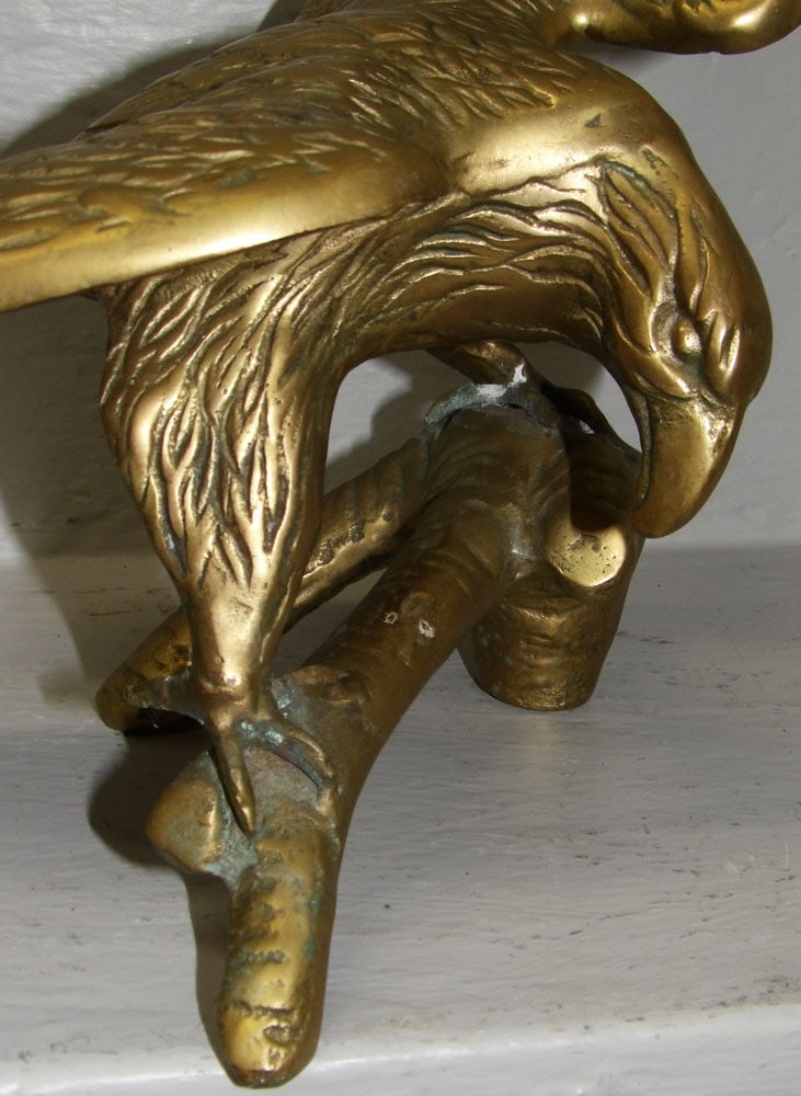 Cast Brass Open Wing Eagle Perched on Branch Statue - 4