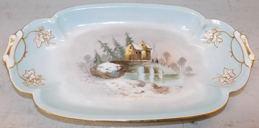 Antique Hand Painted Porcelain Tray: Antique Hand Painted Porcelain Tray. 15 3/4" x 9" ALL DESCRIPTIONS AND ANY CONDITION STATEMENT GIVEN BY LANGSTON AUCTION GALLERY ARE STRICTLY OPINIONS AND LANGSTON'S SHALL HAVE NO RESPONSIBILITY