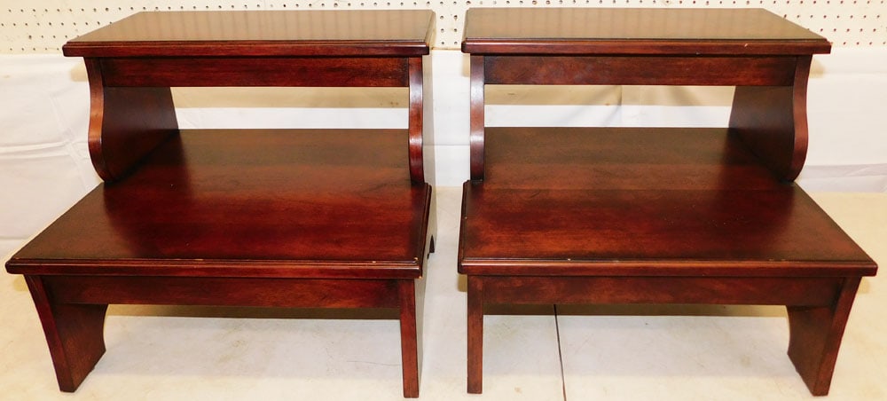 Pair of Cherry Bed Steps: Pair of Cherry Bed Steps . 15 1/4" H 18" W 16 1/4" D ALL DESCRIPTIONS AND ANY CONDITION STATEMENT GIVEN BY LANGSTON AUCTION GALLERY ARE STRICTLY OPINIONS AND LANGSTON'S SHALL HAVE NO RESPONSIBILITY