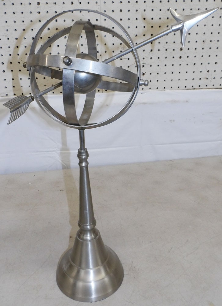 Decorative Pewter Armilliary Sphere: Decorative Pewter Armilliary Sphere . 20 1/2" H 15 1/2" W ALL DESCRIPTIONS AND ANY CONDITION STATEMENT GIVEN BY LANGSTON AUCTION GALLERY ARE STRICTLY OPINIONS AND LANGSTON'S SHALL HAVE NO