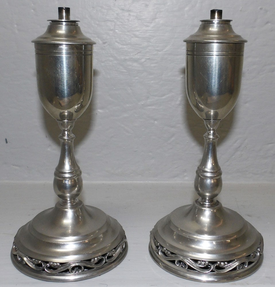 Pair of Pewter Whale Oil Lamps (1 of 4)