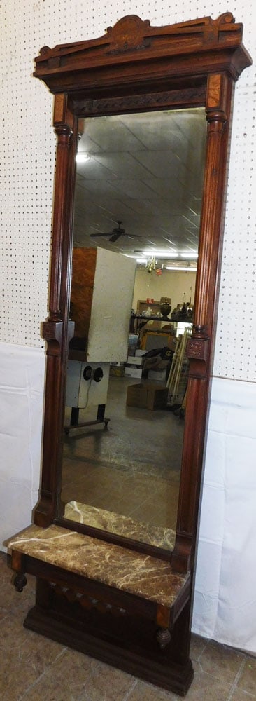 Antique Walnut Victorian Marble Top Pier Mirror (1 of 8)