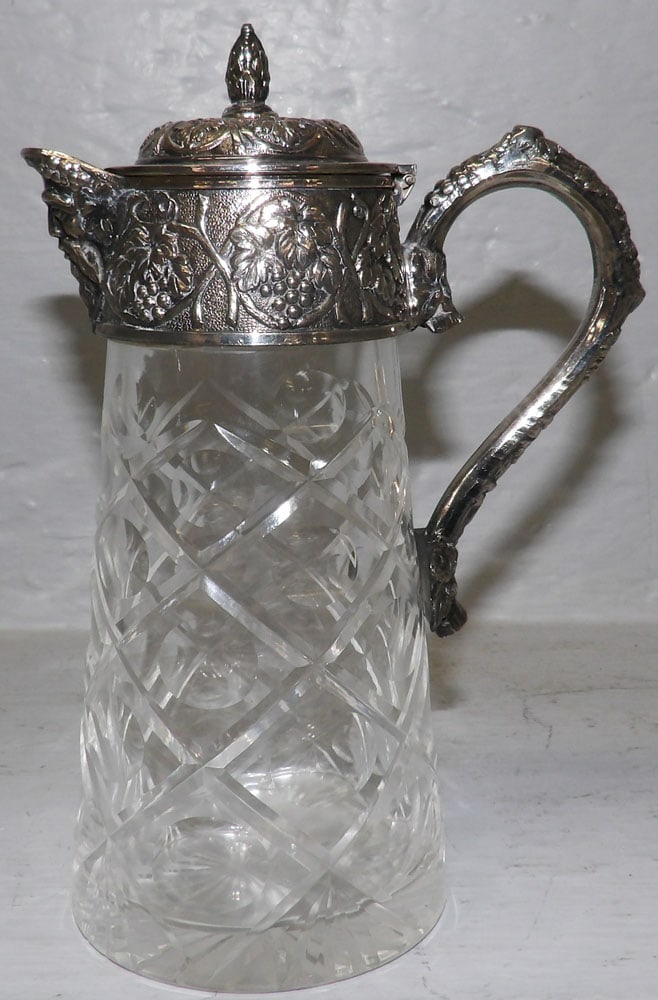 Silverplated & Cut Crystal Syrup Pitcher with Grape & Cable Motif (1 of 5)