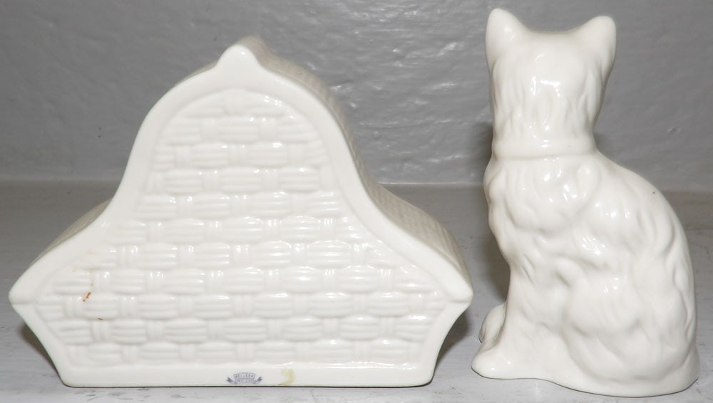 Irish Beleek Porcelain Cat & Clock - 2